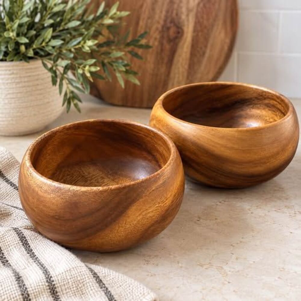 Pacific Merchants Acaciaware Solid Acacia Wood Calabash Bowls – Set of 2